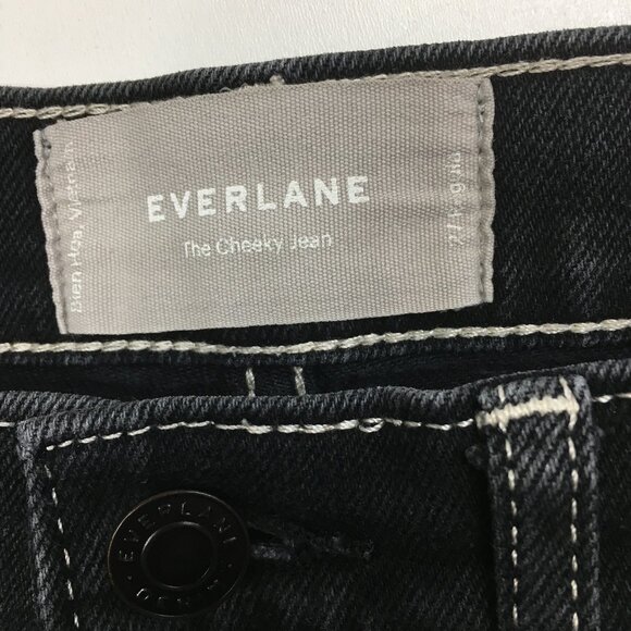 EVERLANE Gray/Black Wash The Cheeky Jean 5 Pocket Logo Hardware Jeans - Picture 2 of 10